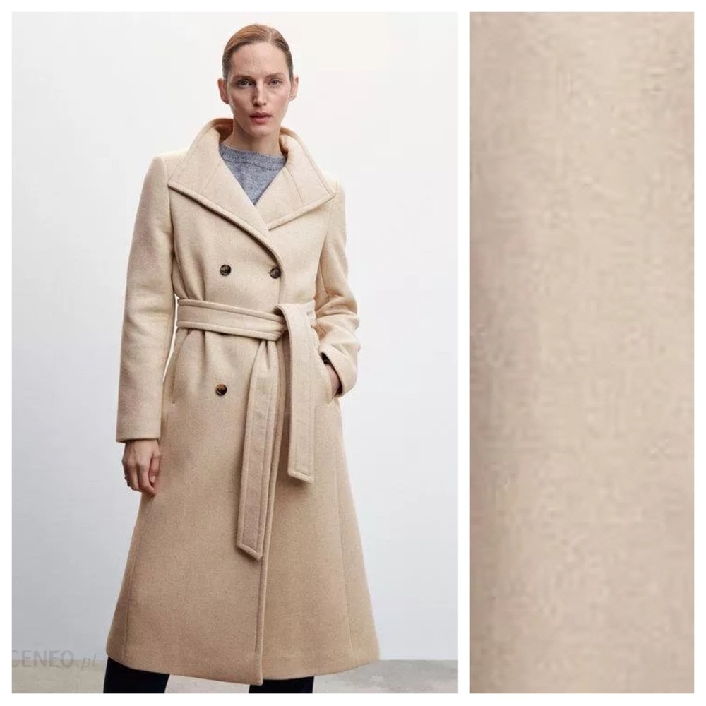 NWT. Mango Beige Wool Blend Belted Coat. Size 4XL.
